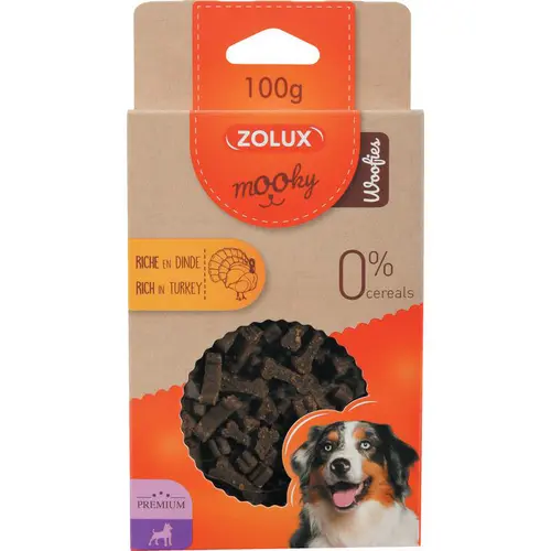 Friandises pour chien à la dinde Zolux Mooky Premium Woofies - Étui de 100 g