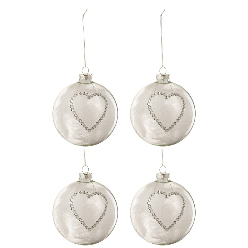 Boite de 4 boules de Noël en verre blanc 10 × 10 × 10 cm