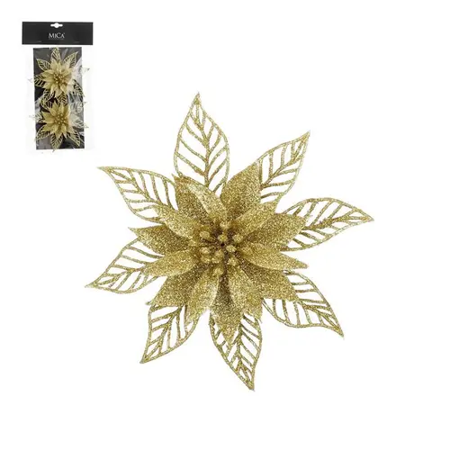 Ensemble de 2 clips poinsettia dorés - Ø 16 x H 2 cm