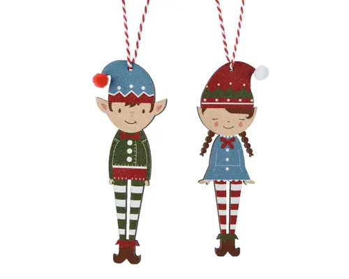 Figurine lutin en bois rouge, vert, bleu à suspendre - 4,5 x 0,5 x 13 cm