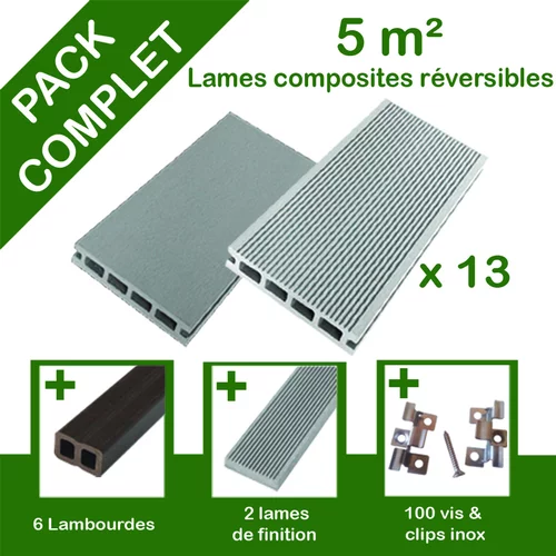 Pack complet terrasse composite gris 5 m2