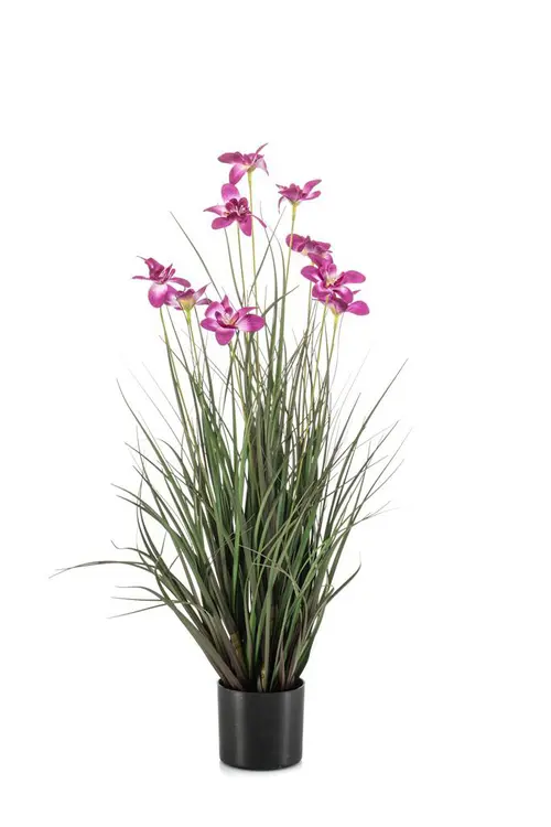 Herbe artificielle à fleurs violettes en pot - Ø 35 x H 70 cm