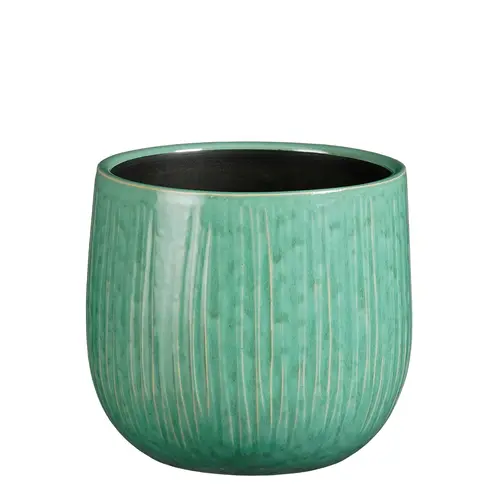 Pot rond cannelé coloris bleu en céramique Pablo Mica Decorations - 16 x Ø 18 cm