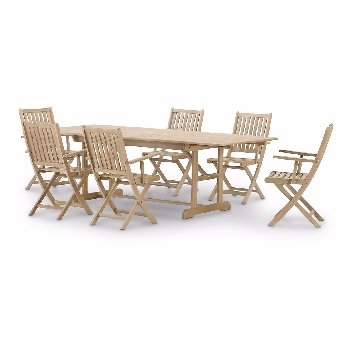 Ensemble salle à manger de jardin table extensible 180 – 240x100 + 6 chaises avec accoudoirs | Java Light