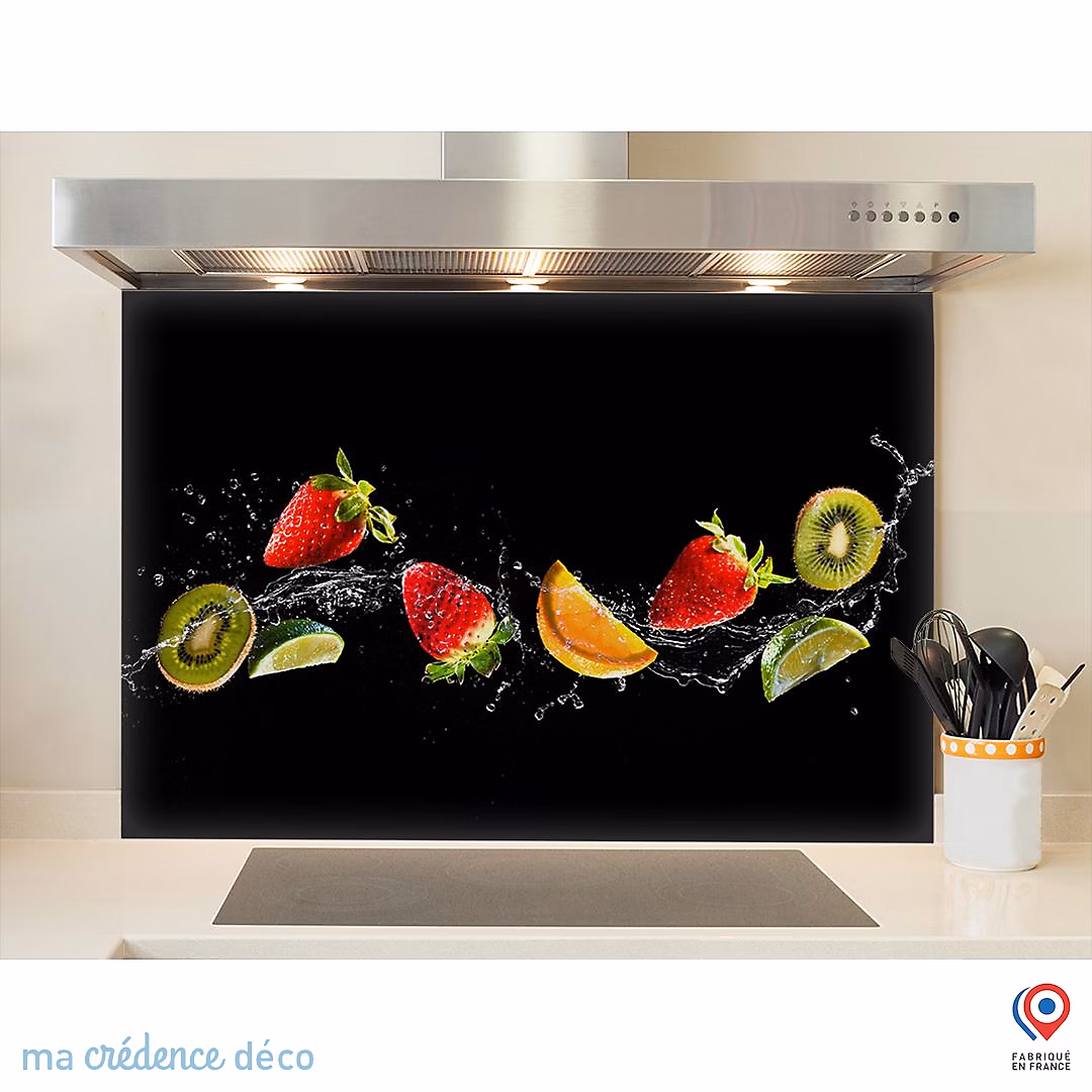 Crédence cuisine fond de hotte Bain de fruits 4 – Verre trempé | L 90 cm x H 70 cm | MaCrédenceDéco