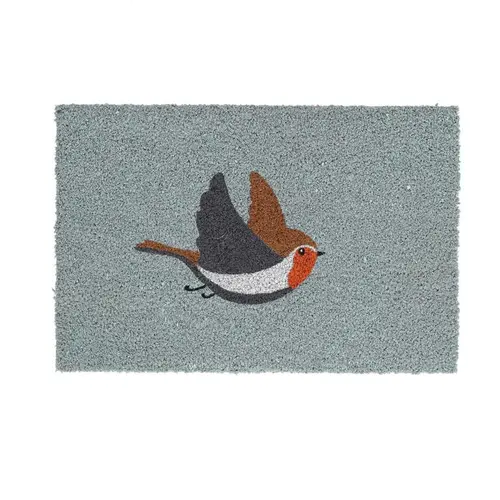 Paillasson en fibre de coco motif central rouge-gorge - 60 x 40 cm