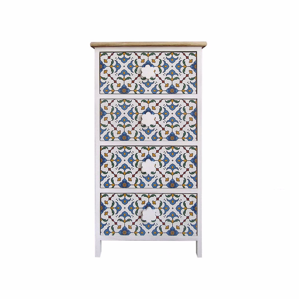 Commode 4 Tiroirs Bois Majolica Blanc Clair Bleu 76 × 40 × 30