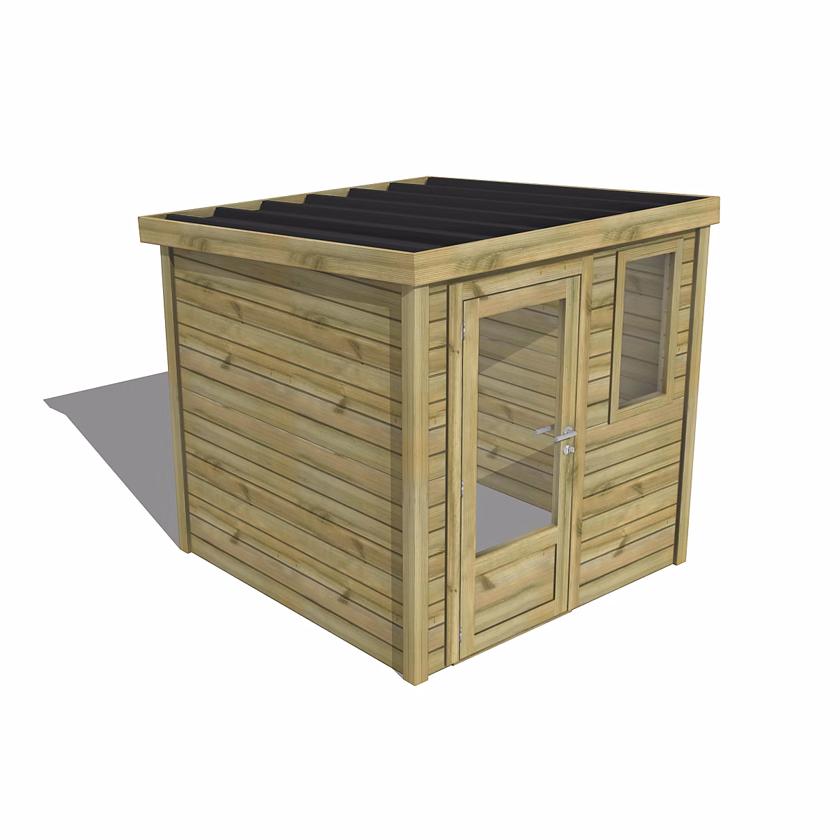 ABRI DE JARDIN bois Pin traité autoclave 27mm – Essentiel, 2, 14x2, 14m / 4, 6m2, Bac acier, Abri Français