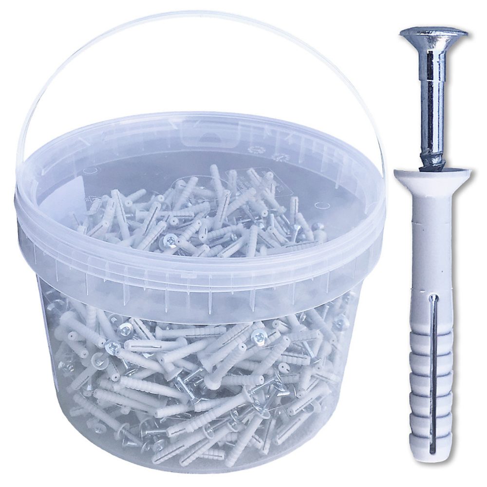 600 Chevilles à Frapper NHS D. 5 x Lt. 35 mm avec Vis Tête Fraisée (en seau) – D-Work