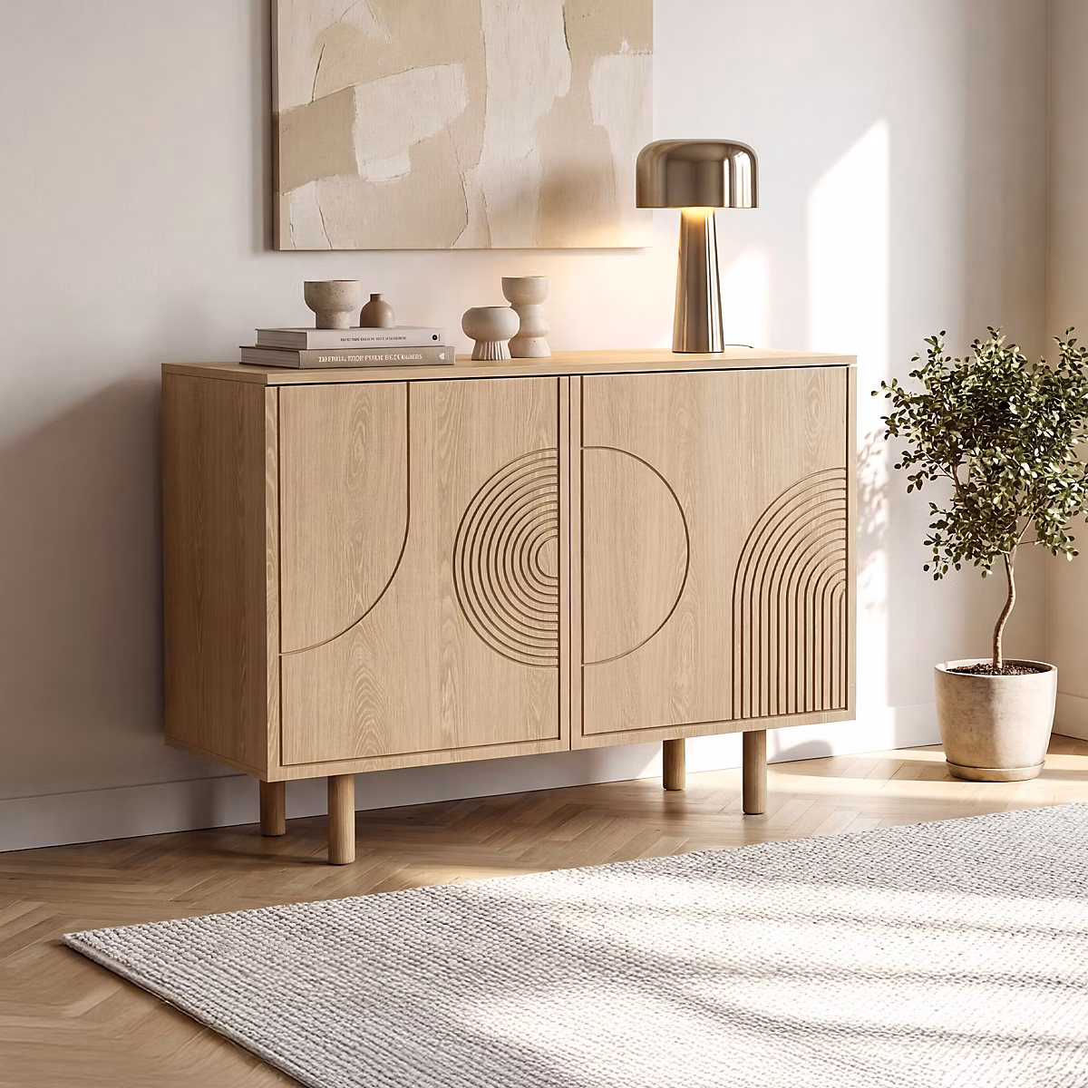 Buffet scandinave 100cm 2 portes bois clair SASKIA – Réf. ZPEDBRWHR4626745076