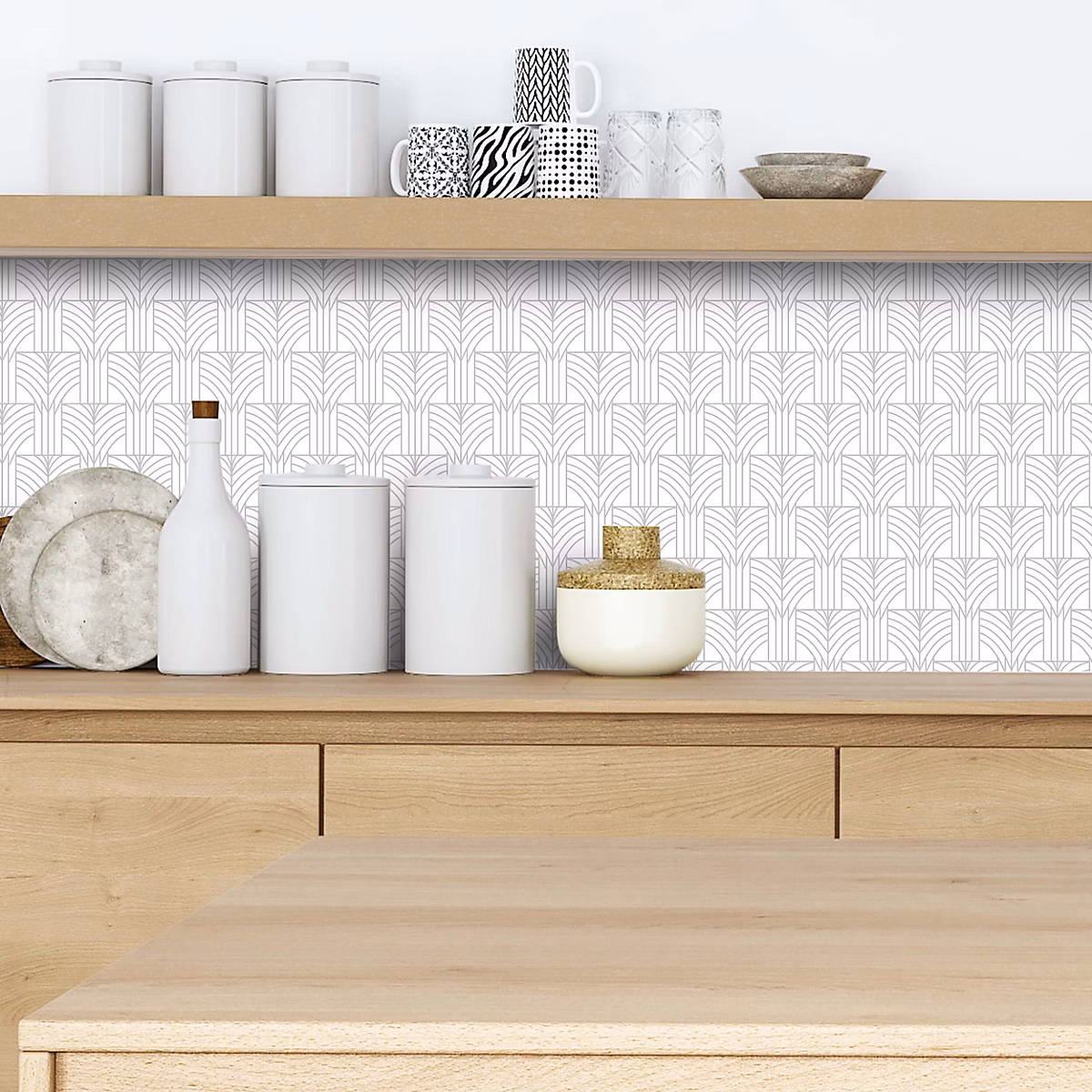 Crédence adhésive déco design blanc et gris 60 × 200cm