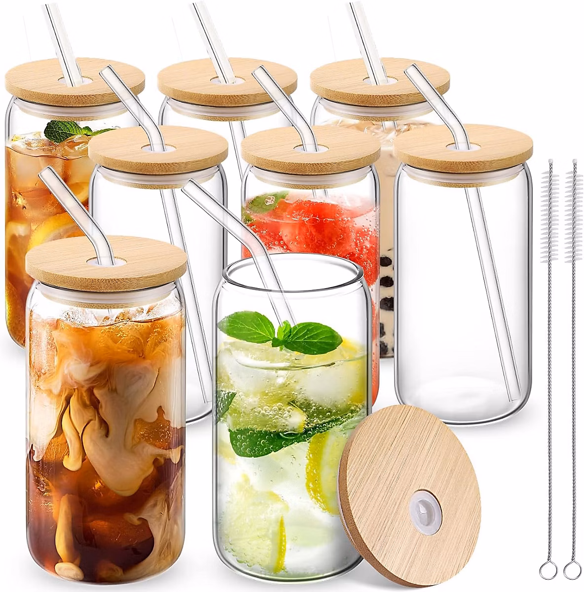 Vaisselle – Ensemble 8 Verres à Smoothie avec Pailles et Brosses