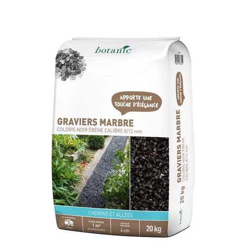 Graviers de marbre noir ébène calibre 8 à 12 mm en sac de 20 kg