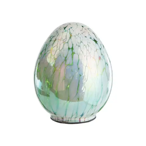 Œuf décoratif en verre moucheté vert et blanc - Ø 10 x H 16 cm