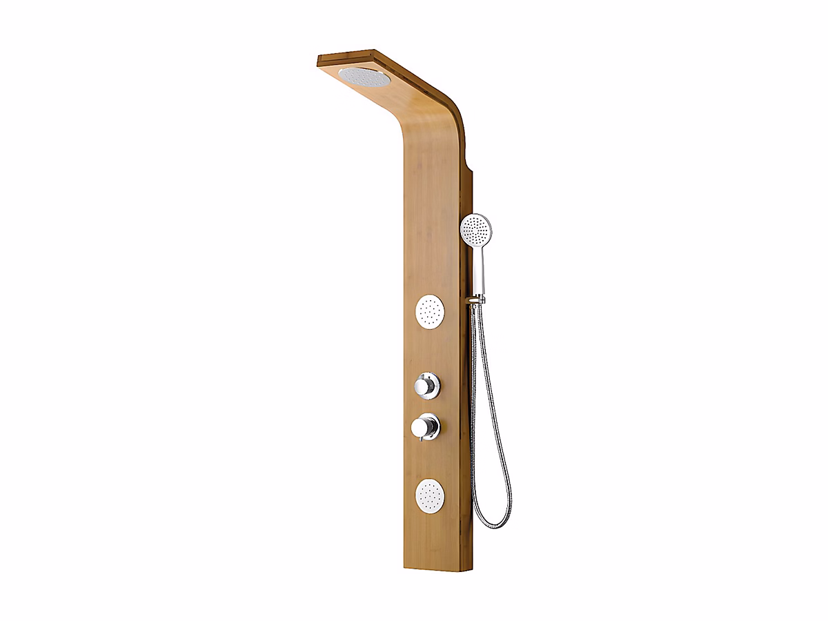 Colonne de douche hydromassante – pluie tropicale et panneau en bambou, 20 × 140 cm, TISSIA