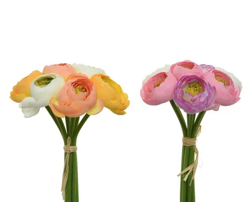 Bouquet de fleurs artificielles renoncules multicolores - Ø 14 x H 19 cm