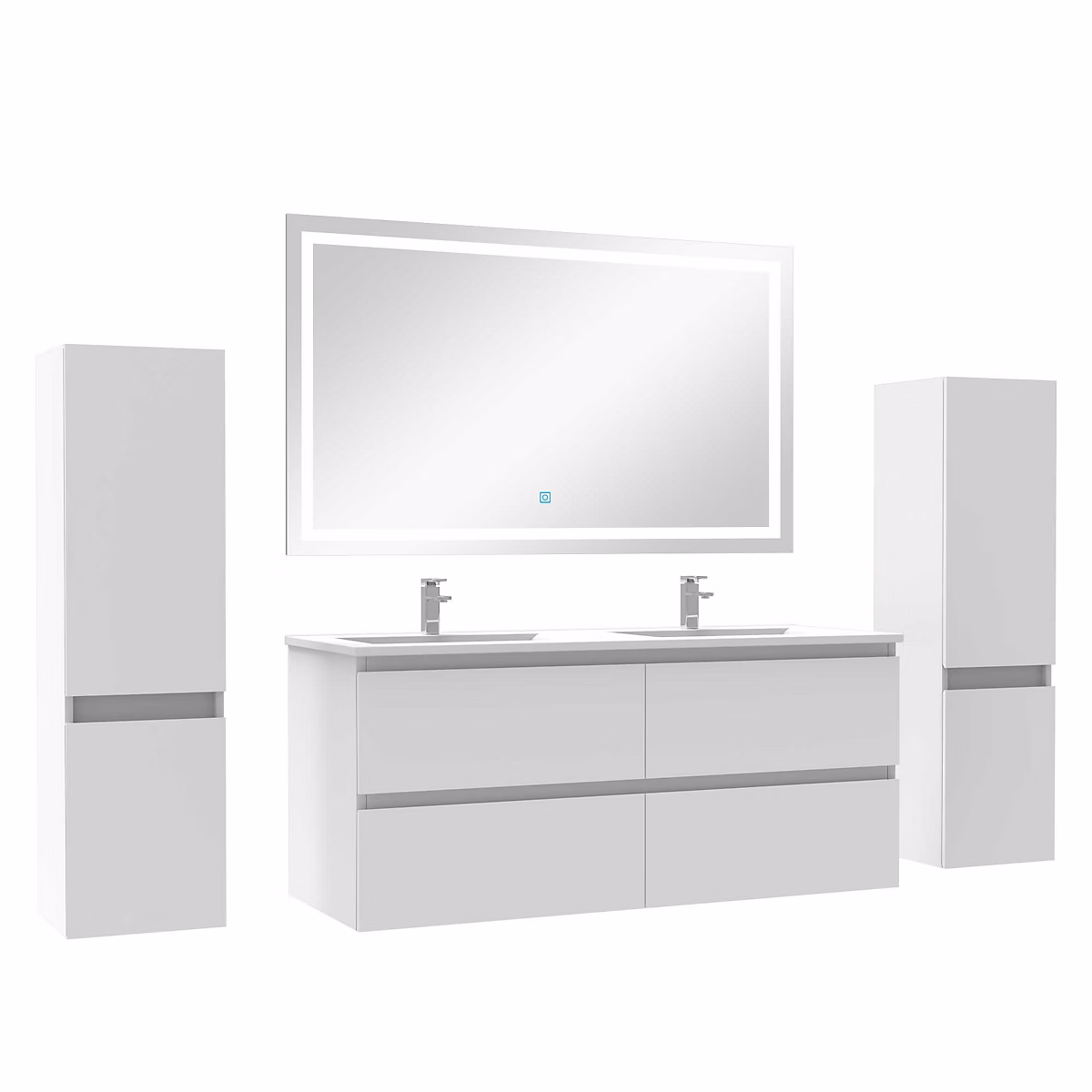 Ensemble meubles Salle de Bain 120cm double vasque + colonne + miroir lumineux Blanc – Réf. VAKFFZKHN9888570534