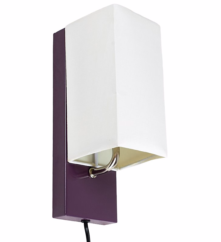 Luminaire et éclairage intérieur – Applique murale abat jour tissu blanc socle metal Violet Lampe 1 spot lumière LED