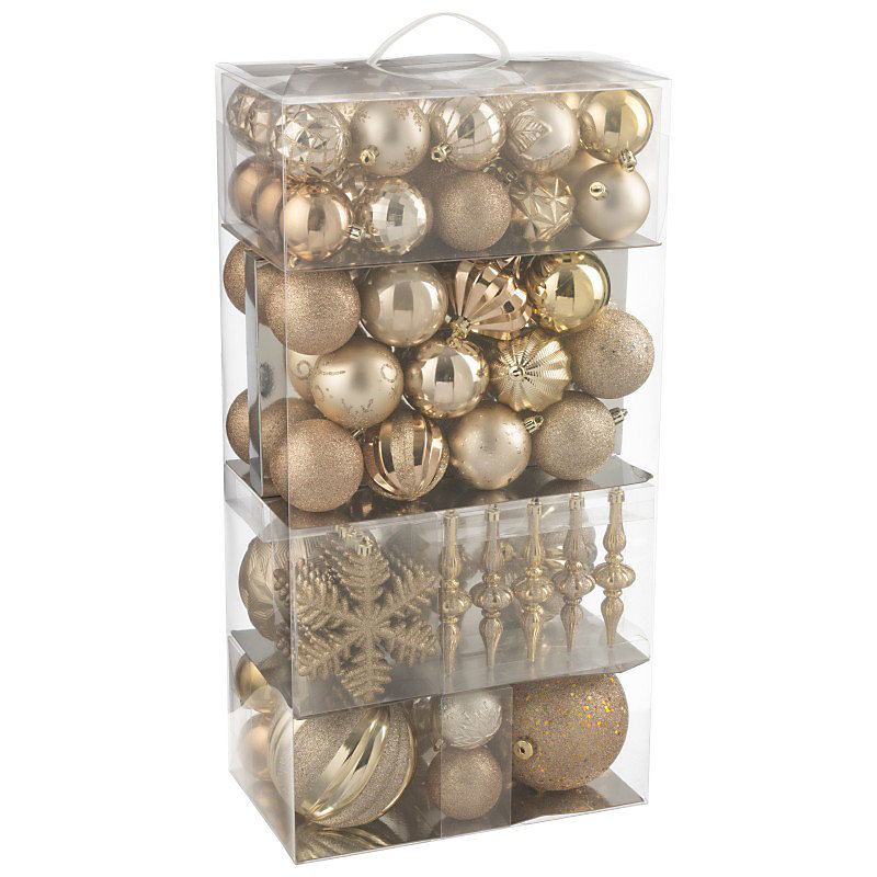 Boite de 80 décorations de Noël en plastique beige 30 × 18 × 58 cm