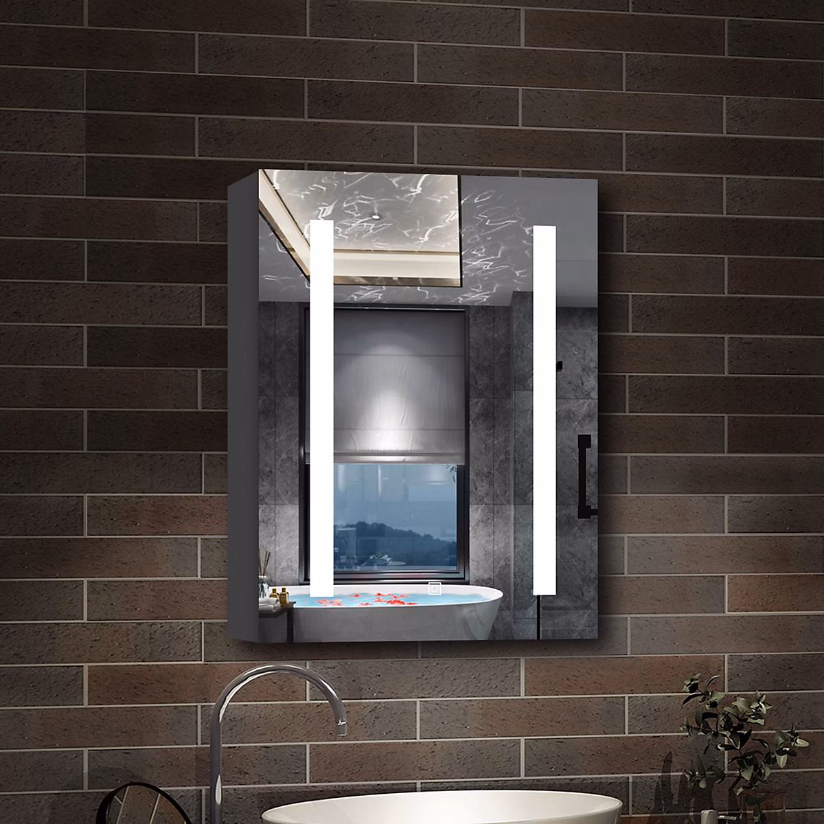 Armoire de toilette avec Miroir LED Anti – Buée | Éclairage 3 Couleurs et Prise Rasoir | Anthracite | 60 × 70 cm | AICA Sanitaire