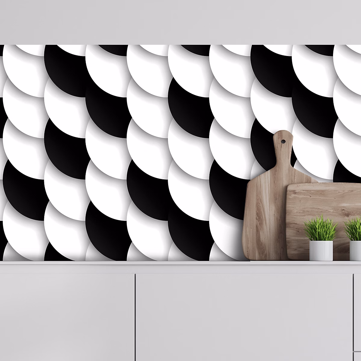 Crédence adhésive design écailles noir et blanc – 40 × 400cm