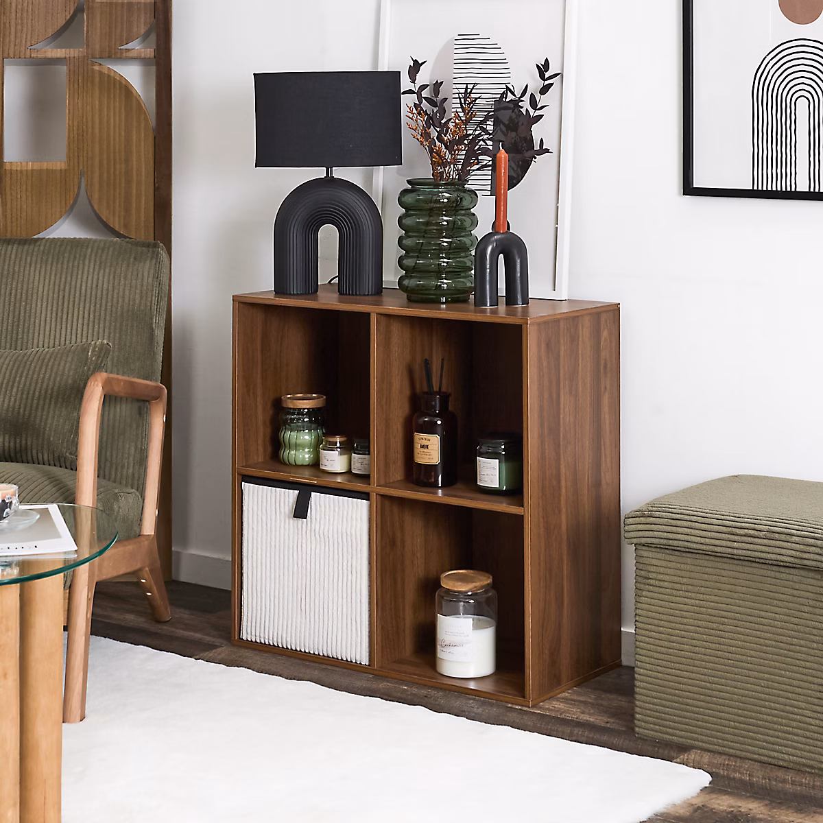 Étagère | HOME DECO FACTORY – TIFFANY – Modulable – 4 Cases – Marron