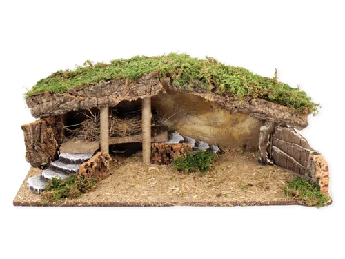 Crèche vide avec grange et escalier Bertoni - 54 x 25 x 21 cm