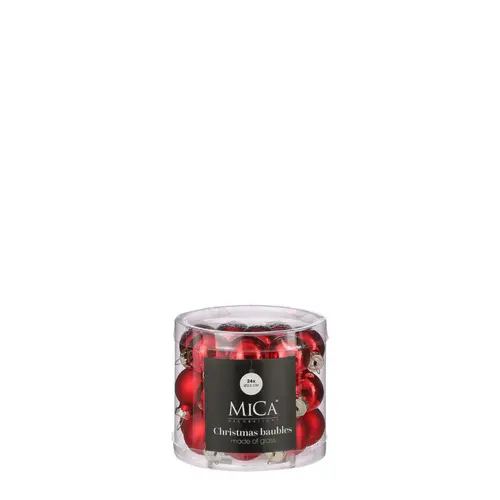 Boîte de 24 mini boules de Noël en verre rouge - Ø 2,5 cm