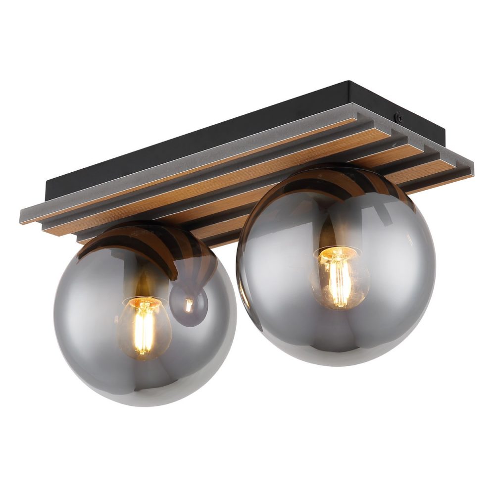 Globo Parsons Plafonnier globe noir mat 2x E27 – 20 cm 35 cm