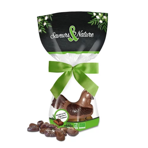 Poule de Pâques en chocolat au lait garnie de fritures bio - 130 g