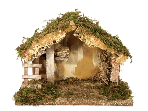 Crèche avec grange et barrières coloris beige en bois - 5 x 4 x 13 cm