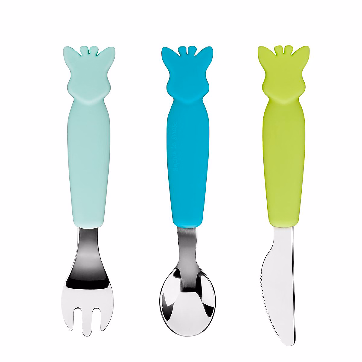 Couverts bebe SOPHIE LA GIRAFE 3 pieces inox et silicone 6 mois | Couvert