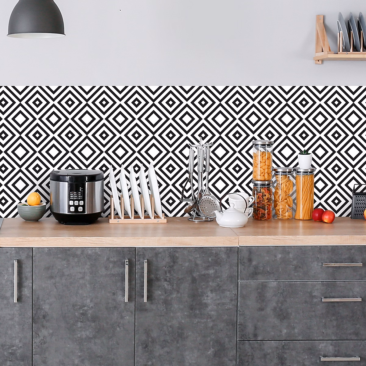 Crédence adhésive design géométrique noir et blanc – 40 × 100cm