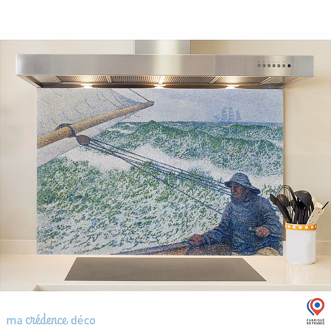 Crédence cuisine fond de hotte Théo Van Rysselberghe – L'homme à la barre, Verre trempé, L 90 cm x H 70 cm, MaCrédenceDéco