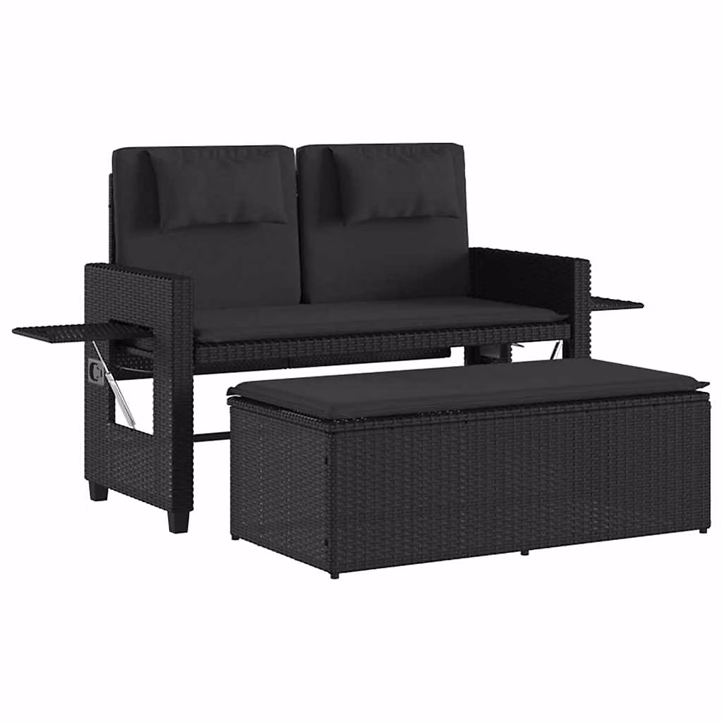 Salon et mobilier de jardin – Banc inclinable de jardin avec coussins noir résine tressée vidaXL