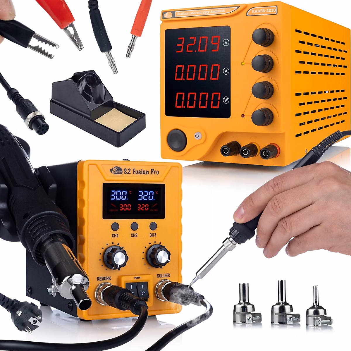 Alimentation de Laboratoire 32V 10A + Station de Soudage 2-en-1 – LCD, 1060W, Hot Air + Fer, Précision Pro