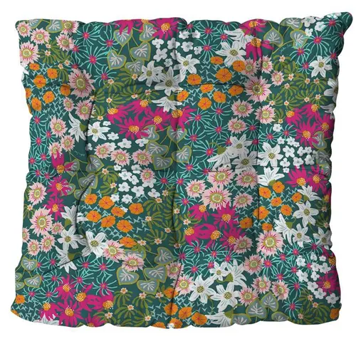 Assise de fauteuil matelassée en polyester/coton fleuri multicolore Cap La Petite Fleuriste - 46 x 46 x 9 cm