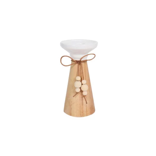Bougeoir en bois et céramique avec nœud - Ø 9,5 x H 18 cm