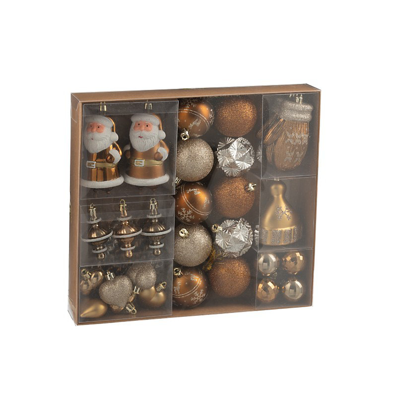 Boite de 45 décorations de Noël en plastique marron 30 × 6 × 30 cm