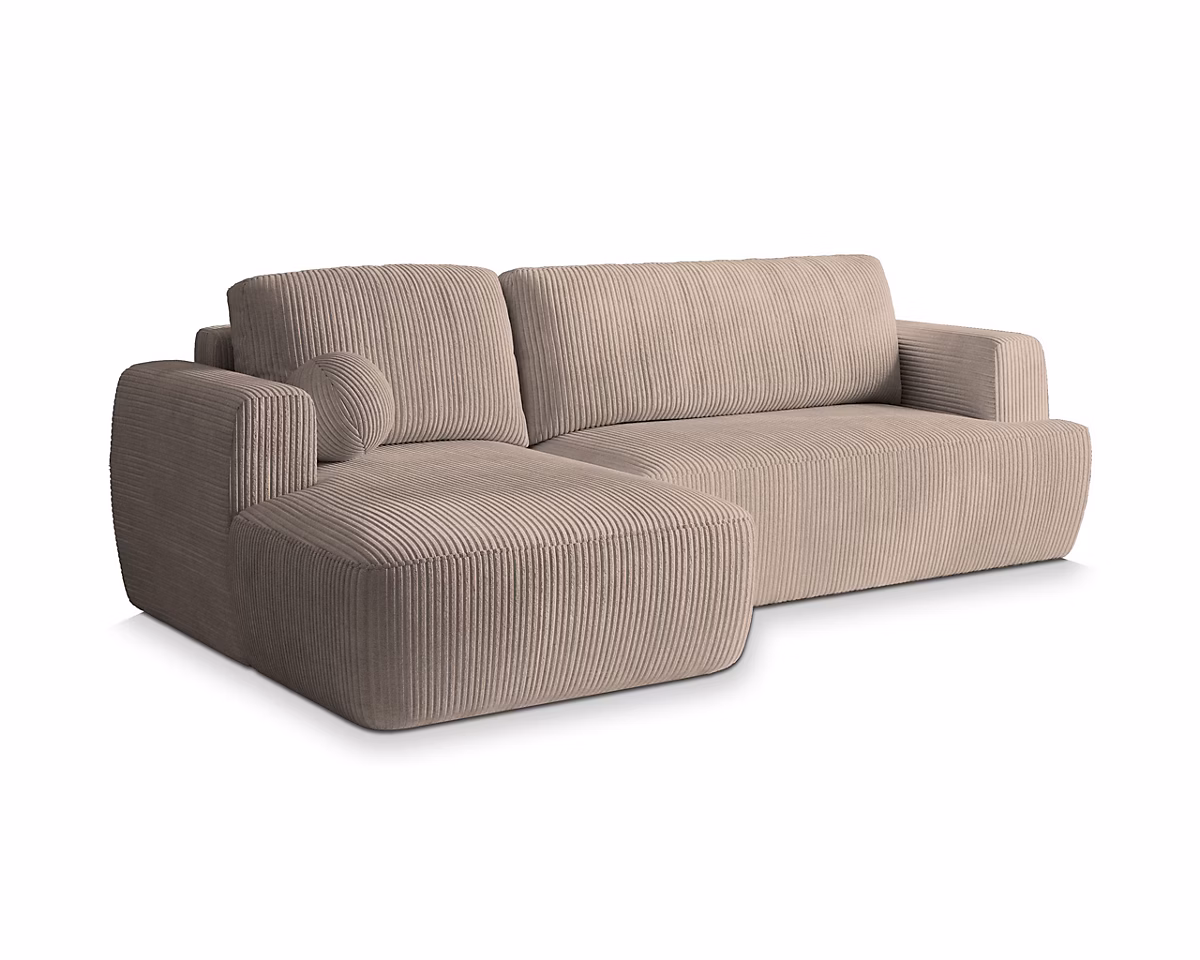 Canapé d'angle senti beige en velours côtelé avec fonction de couchage | Canapé