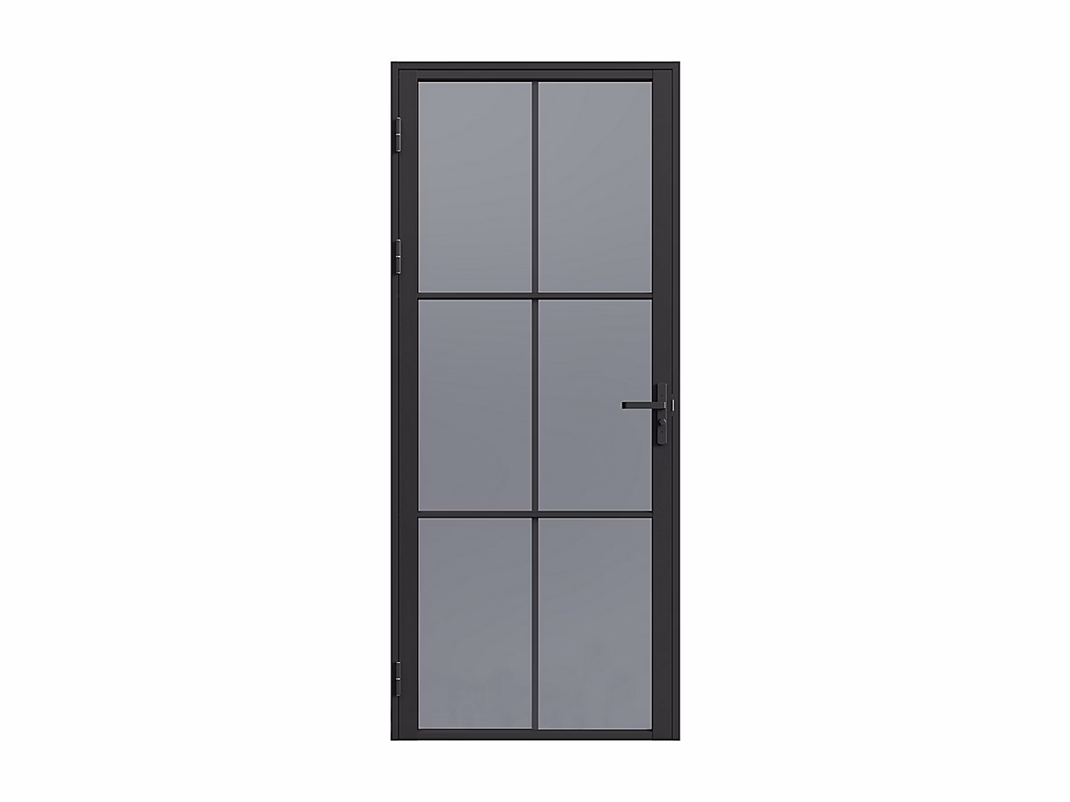 Bloc porte réversible en aluminium et verre trempé fumé – H204 x L83 cm, Noir, SEROTO