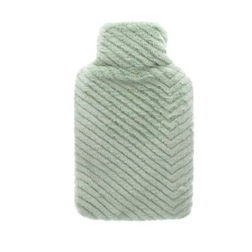 Bouillotte en caoutchouc naturel avec housse fourrure à motif chevrons vert clair Cassandra