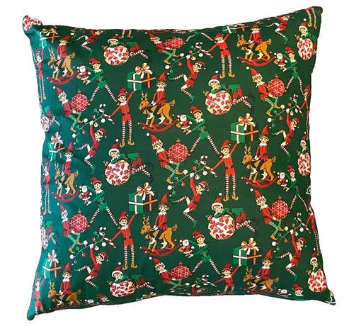 Coussin carré vert en coton à motifs rouges et blanc Farceur - 45 x 45 cm