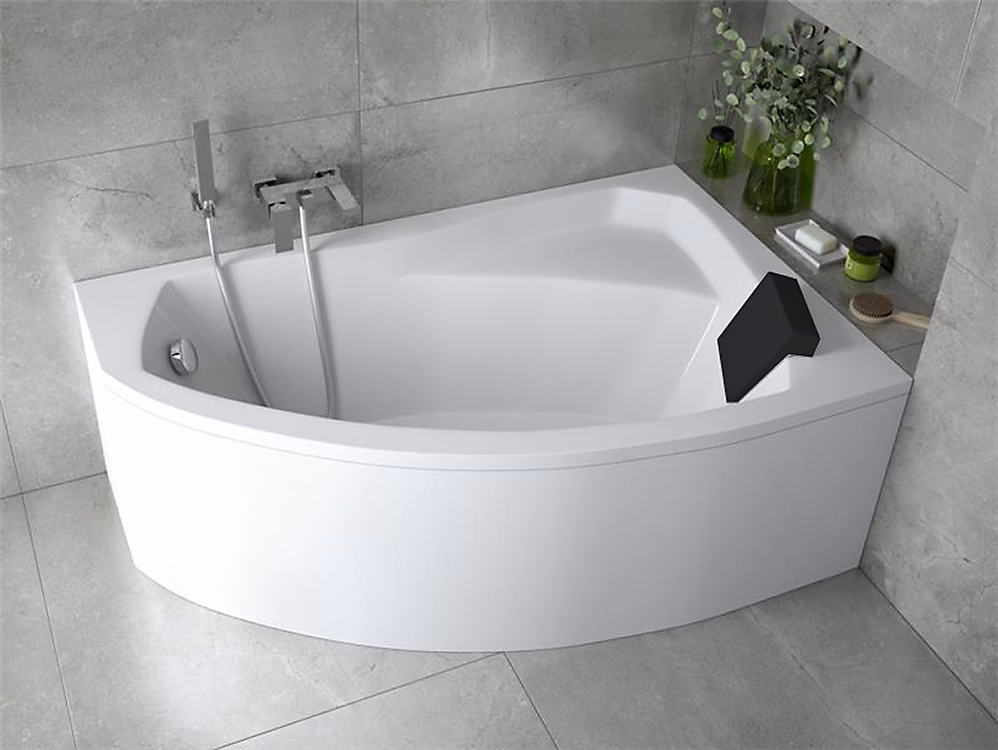 Baignoire asymétrique 140 x 90 Droite RIMA acrylique blanc – sans Habillage + Repose Tête + Pieds + Vidage à chromé