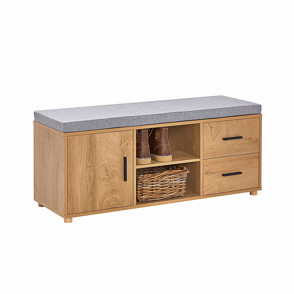 Banc à Chaussures coussin rembourré 2 compartiments 1 porte et 2 tiroirs | FSR148 – N – SoBuy