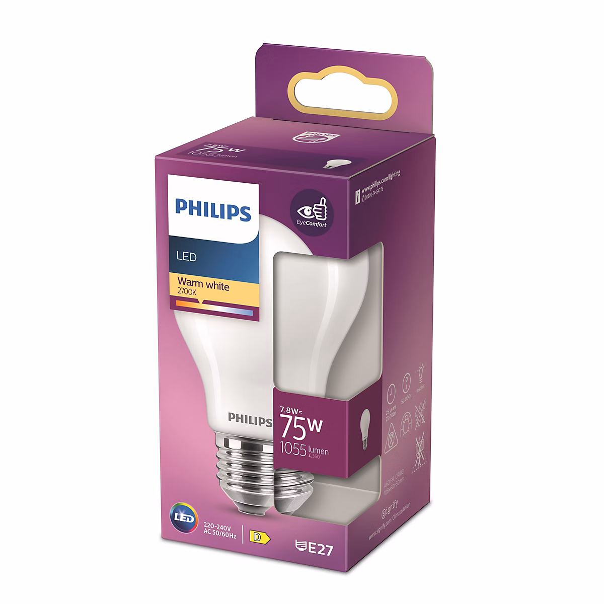 Ampoule LED E27 dépoli 1055 lm blanc chaud 7 – 8W Philips