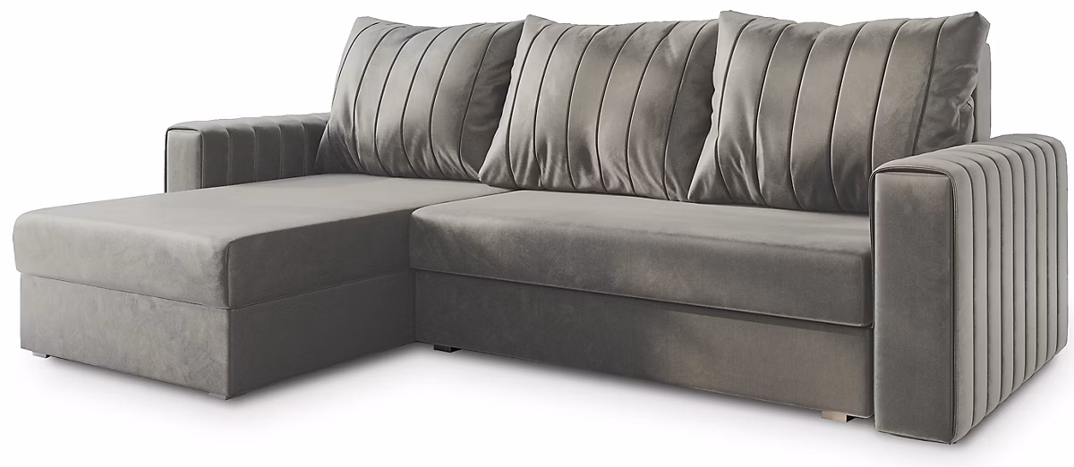 Canapé d'angle carl gris en peluche avec fonction de couchage | Canapé