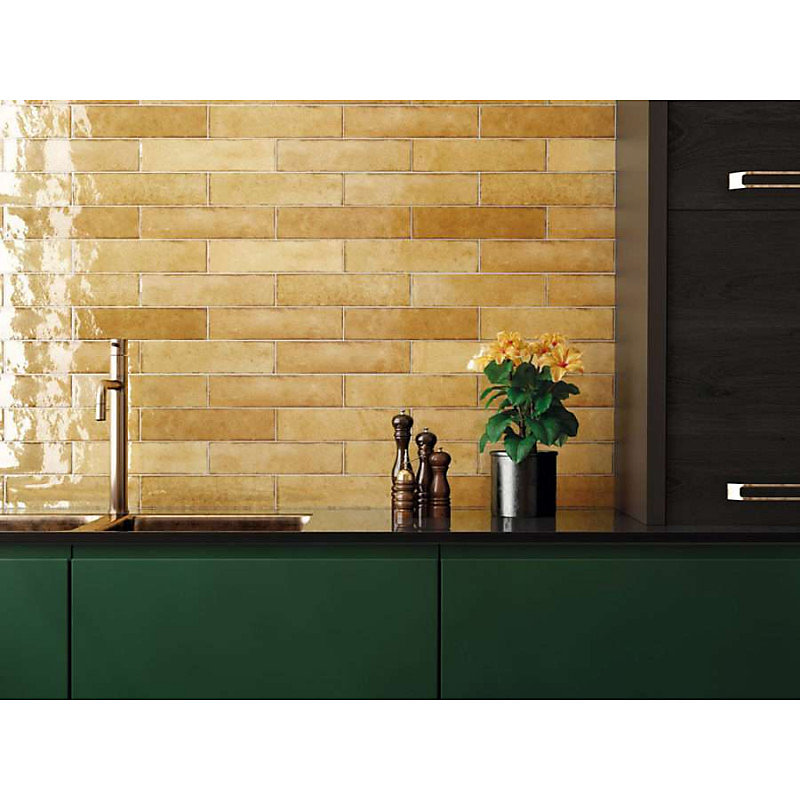 Carrelage mur effet zellige jaune brillant 6 × 24 – 6 cm TRIBECA POLLEN