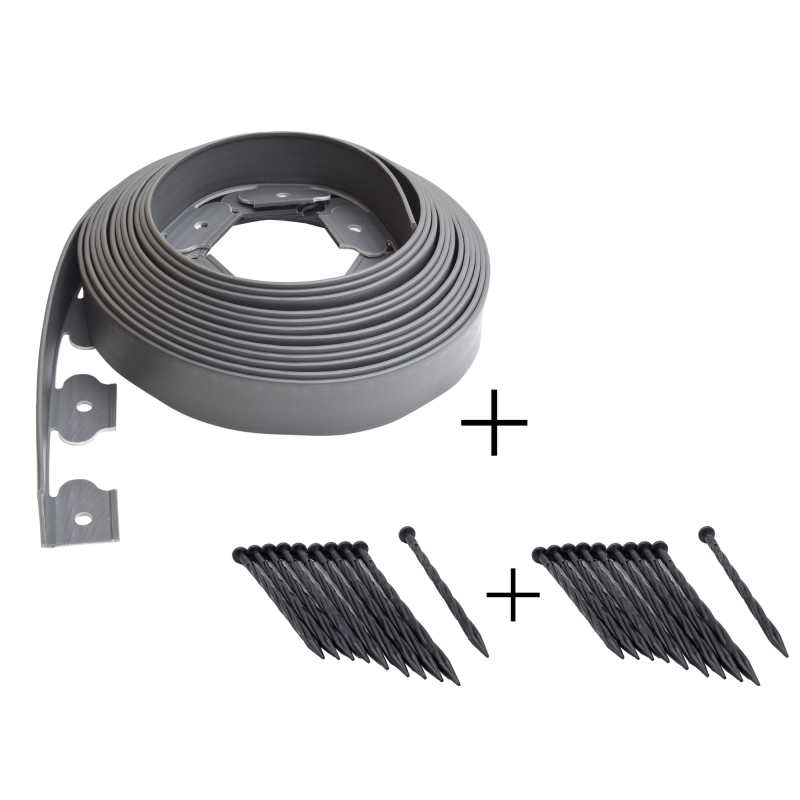 Bordure à gazon flexible 10 m grise avec ancres de fixation