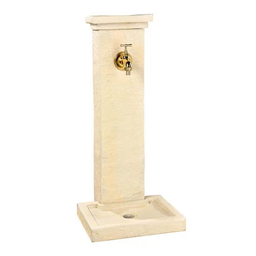 Fontaine borne à colonne carrée en pierre reconstituée imitation schiste beige Hairie Grandon - 82,5 cm